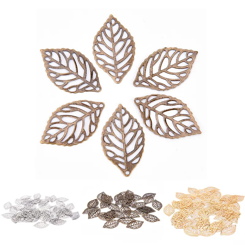 

hot 50 pieces/lot Flowers Slice Leaves Charms Setting Jewelry DIY Makings White,Gold,Bronze Antique bronze Metal Filigree