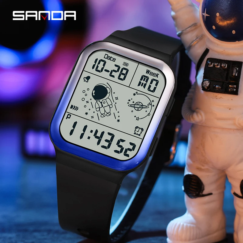 SANDA ใหม่แฟชั่นหรูหราผู้ชายกลางแจ้งทหารนาฬิกาอิเล็กทรอนิกส์ Pedometer แคลอรี่ LED นาฬิกาปลุกดิจิตอล 50M กันน้ํานาฬิกาผู้ชาย