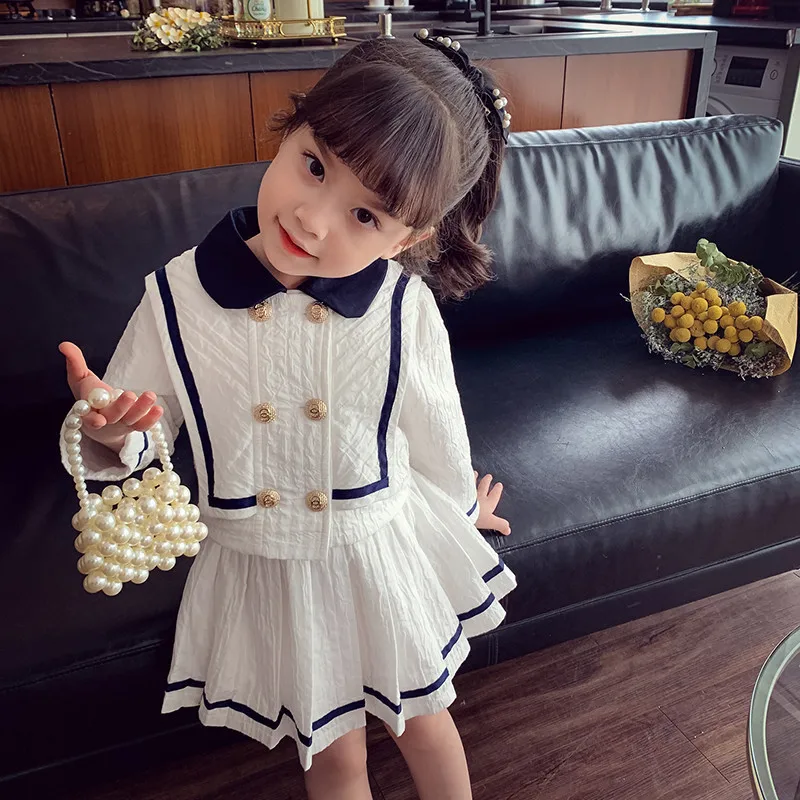 Children's Set 2025 Spring and Autumn New Style Temperament Korean Version Campus Style Double Breasted Jacket+short Skirt