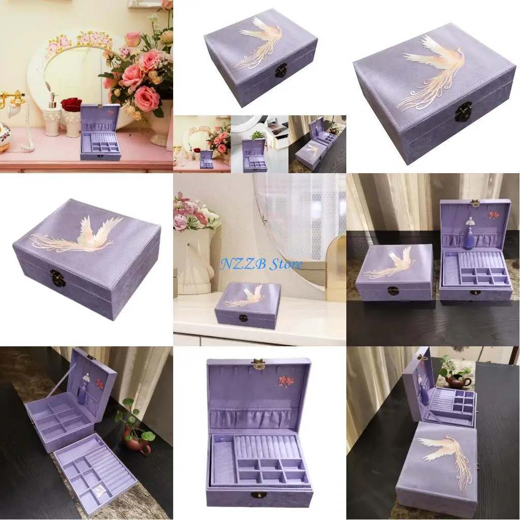 

T21F Sturdy Lint Jewelry Case Large Capacity for Women and Girls Elegant Designs