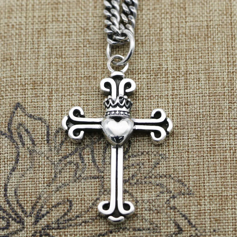 Sunshine Handsome Accessories Sterling Silver Cross Crown Love Necklace Pendant Vintage Fashion Sweater Chain Pendant trendsette