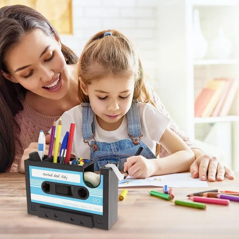 Настольный держатель для ручек, большая емкость, многофункциональный винтажный кассетный скотч, органайзер для станции, коробка для хранения художественных принадлежностей, канцелярские принадлежности