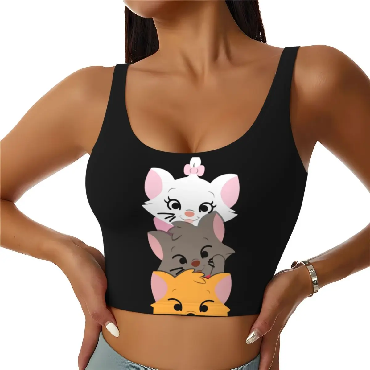 

Custom Funny Marie Cat Workout Crop Tank Tops Women Seamless Cartoon Kitten Film Running Yoga Sports Bras