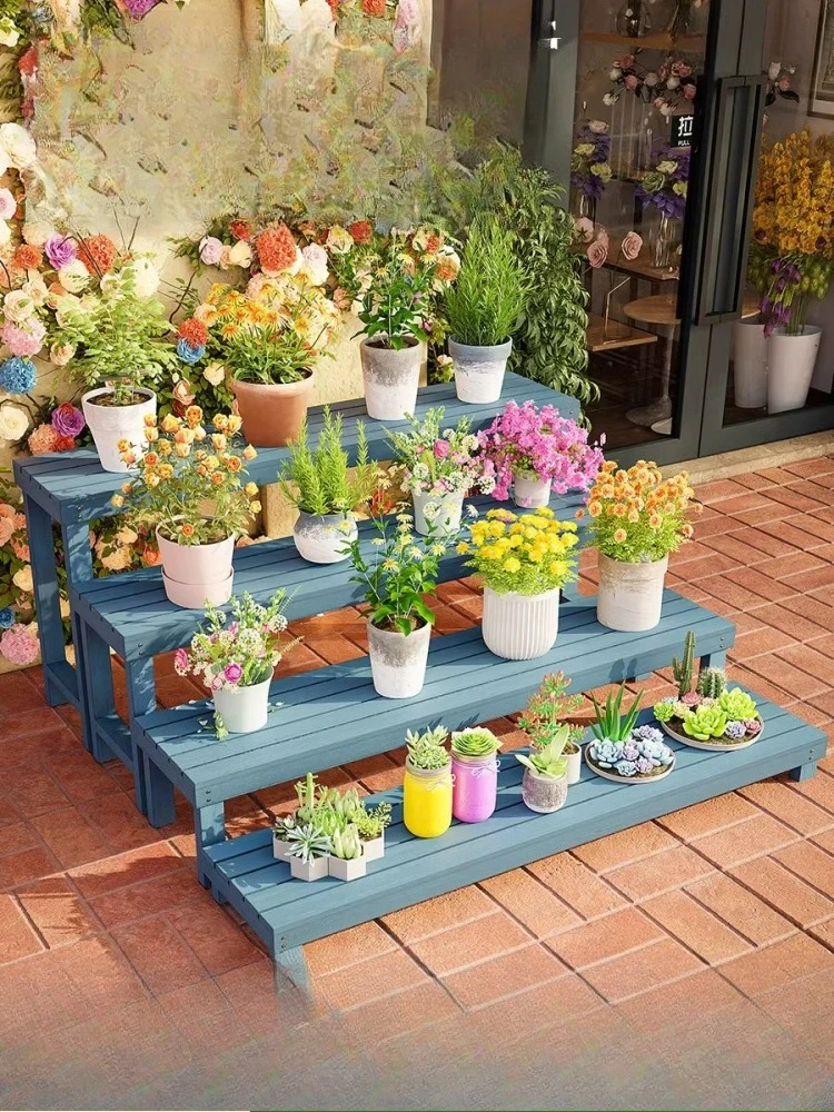 

Balcony Plant placement rack Indoor flower pot shelf Floor-to-ceiling living room Solid wood multi-layer movable stepped