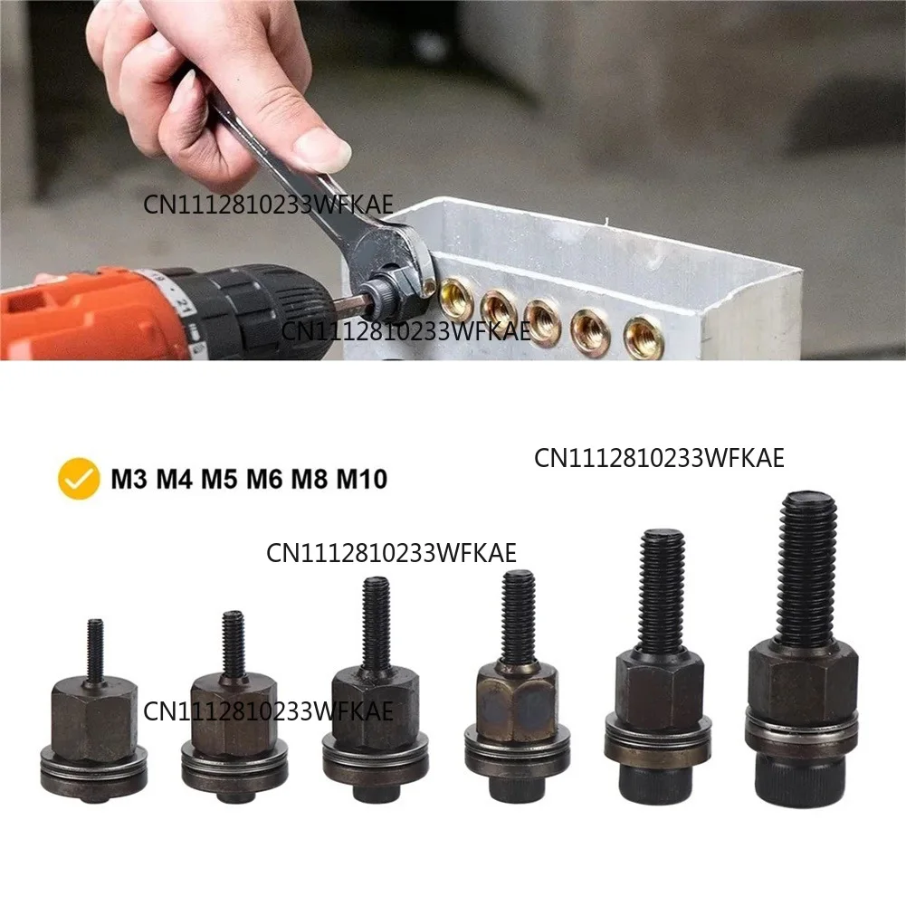 6-Piece Hand Rivet Nut Tool Kit for M3/4/5/6/8/10 Replacement Head Mandrel, Steel Free