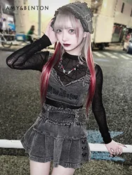 Japanese Harajuku Dark Mine Series Lolita Denim Suspender Top Skirt Sets Subculture Hot Girl Y2K Two Piece Sets Womens Outifits