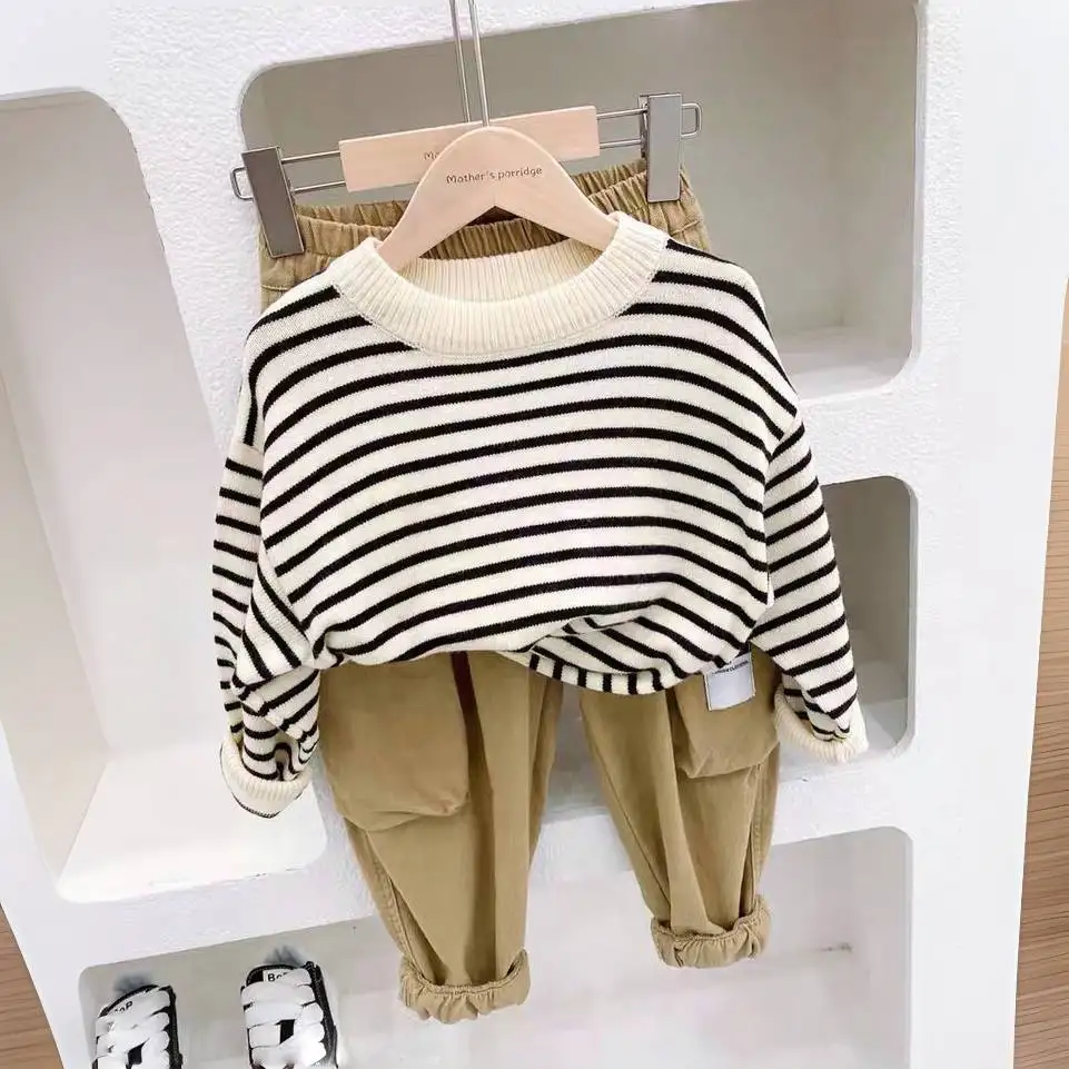 Children's Thin Sweater Autumn and Winter New Item Boys and Girls Striped Base Sweater 0 2 4 6 8 10 12 15Y