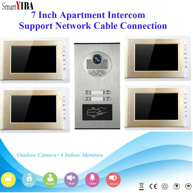 

SmartYIBA 2-6 Units Building Intercom System Network Cable Connection Doorphone RFID Unlock Video Doorbell Door Access System