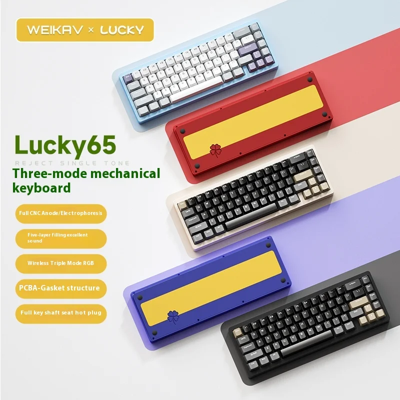 Weikav Lucky65 Mechanical Keyboard Customized Aluminum Alloy Kit RGB 3 Mode Hot Plug 65 with PC Game Office Keyboard Gift