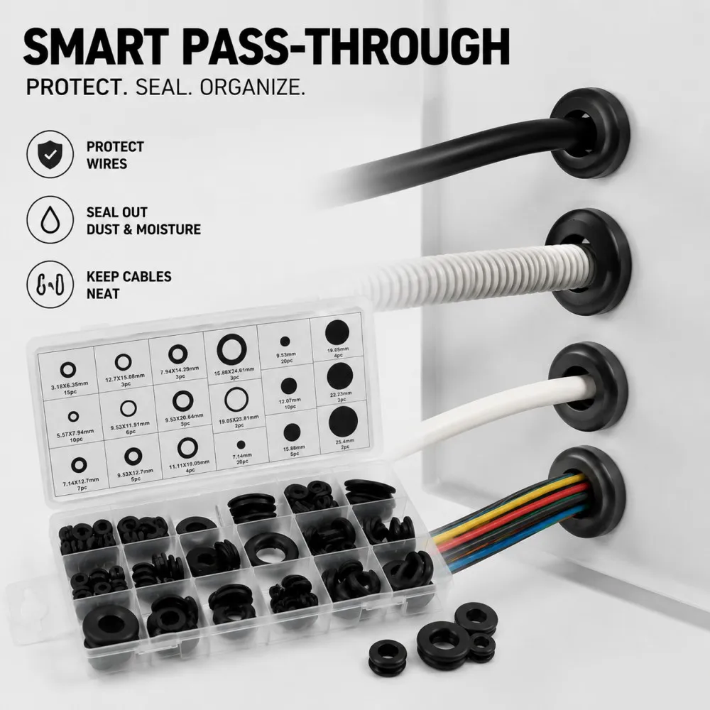 125pcs/Sets Waterproof Protect Wire Tool 18 Sizes Sealing Rubber Grommet Assortment Kit Electrical Plugs Conductor Gasket Ring