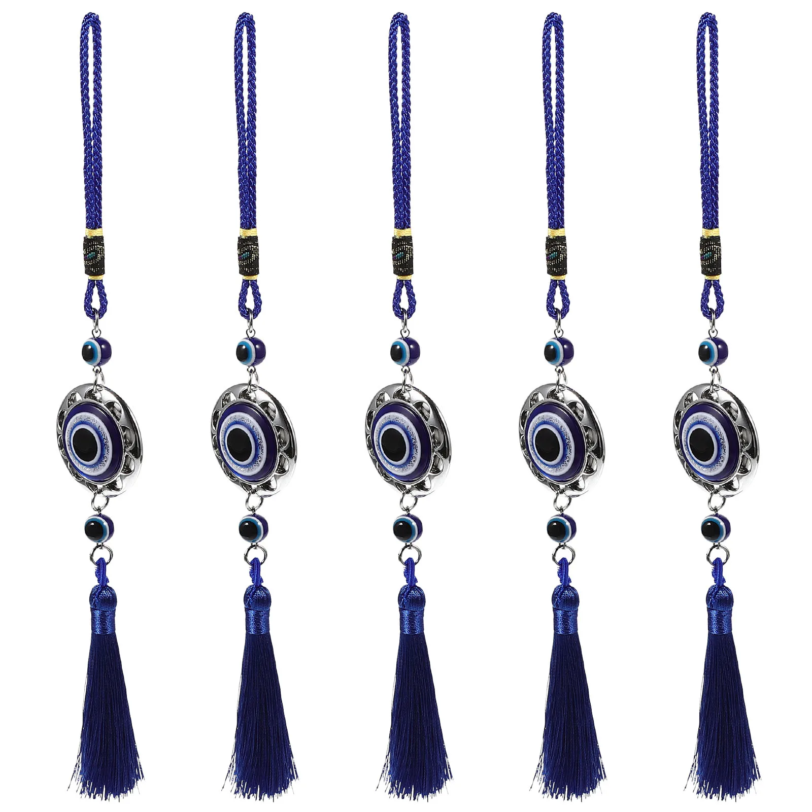 

5Pcs Evil Eye Hanging Ornament Turkish Style Blue Eye Decor Smooth Glass Car Hanging Accessory for Rearview Mirror Home Blessing