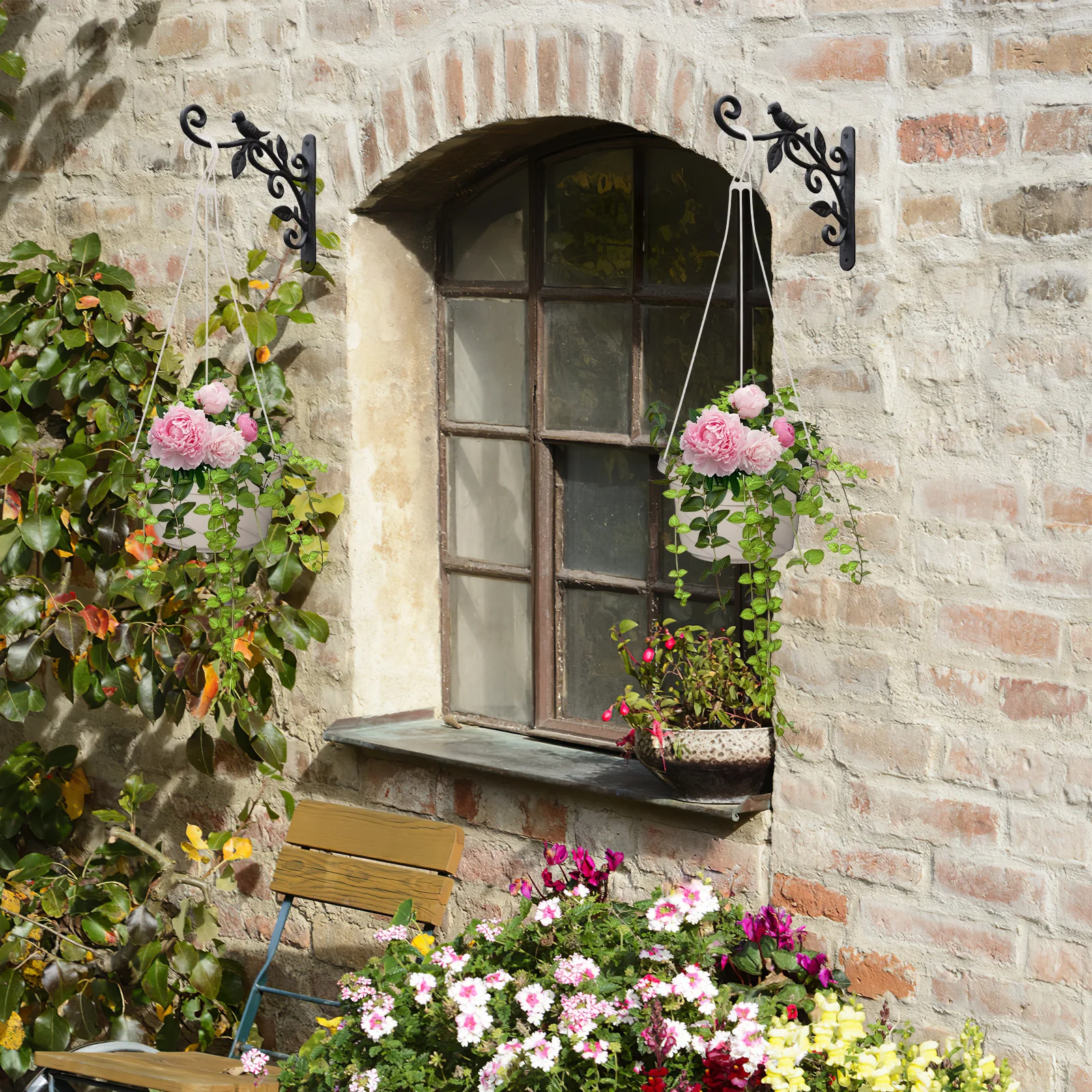 

4pcs Hanging Flower Pots Plastic Plant Baskets Lightweight Weather Resistant Indoor Outdoor Balcony Garden Drainage Design Home