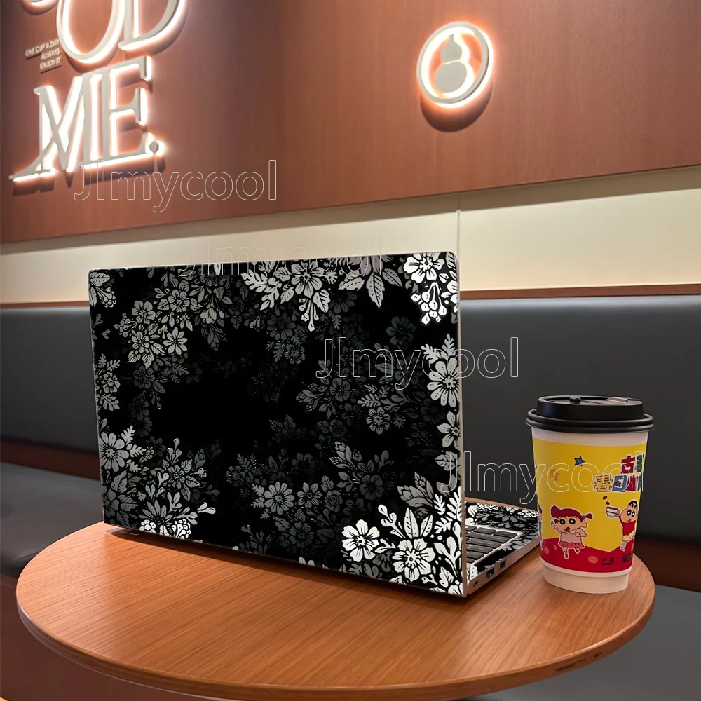 

2Pieces Black Blossoms Vinyl Laptop Sticker Self-adhesive Case for HP Lenovo Apple ASUS Easy To Install Waterproof