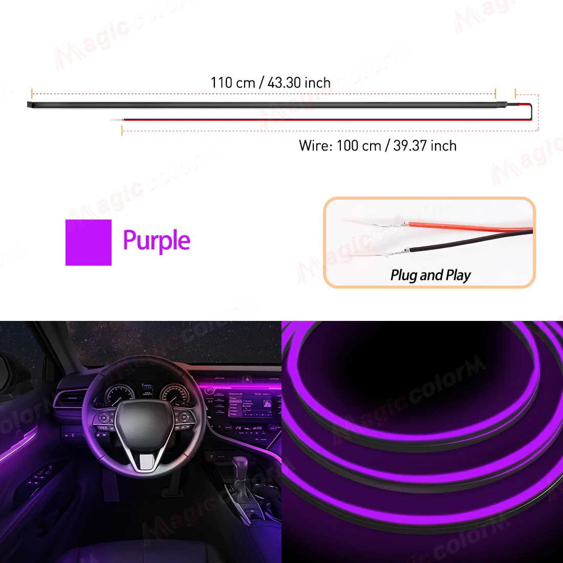 EL Draht Auto LED Umgebungs Licht Auto Innen Dekorative Lampe Für Universal DIY Flexible Versteckte Cuttable Farbe Acryl Streifen 110 cm