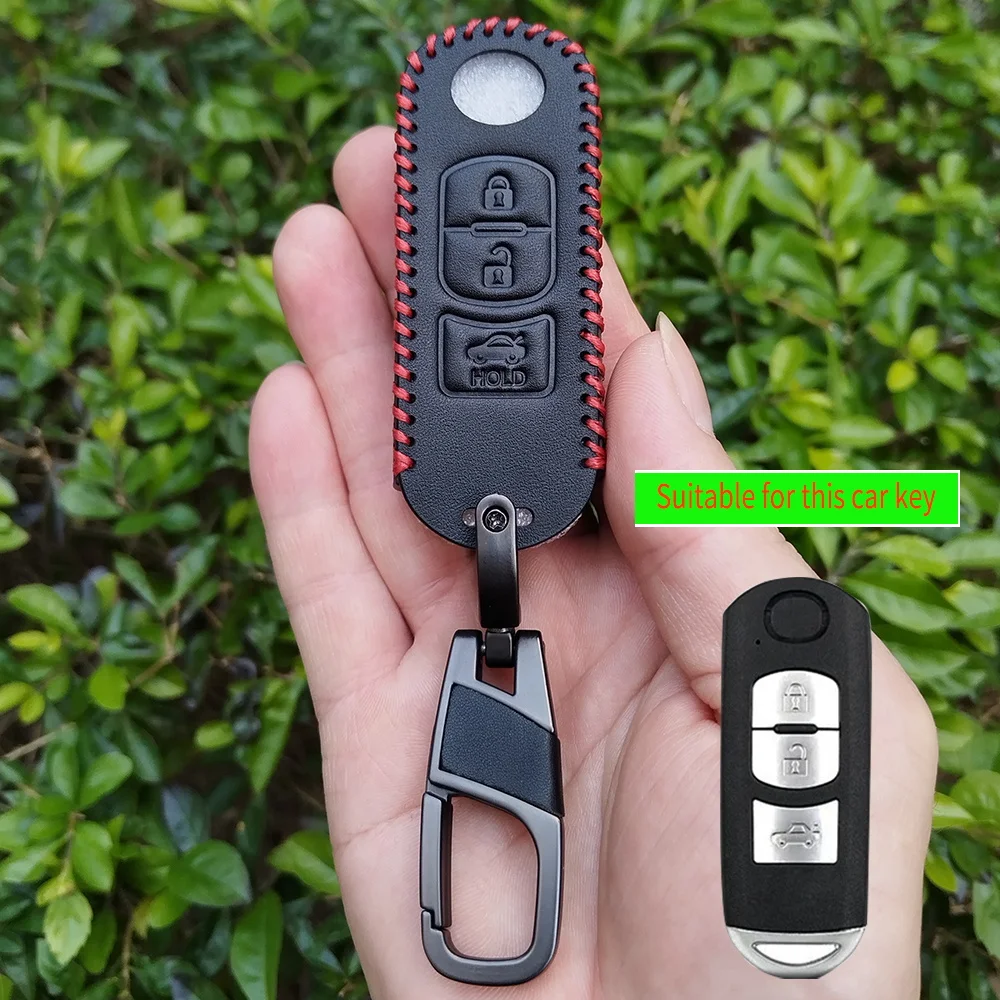 Leather Car Remote Key Cover Case Holder Fob for Mazda 2 3 6 Atenza Axela Demio CX-5 CX5 CX-3 CX7 CX-9 2015 2016 2017 2018 2019 view 2
