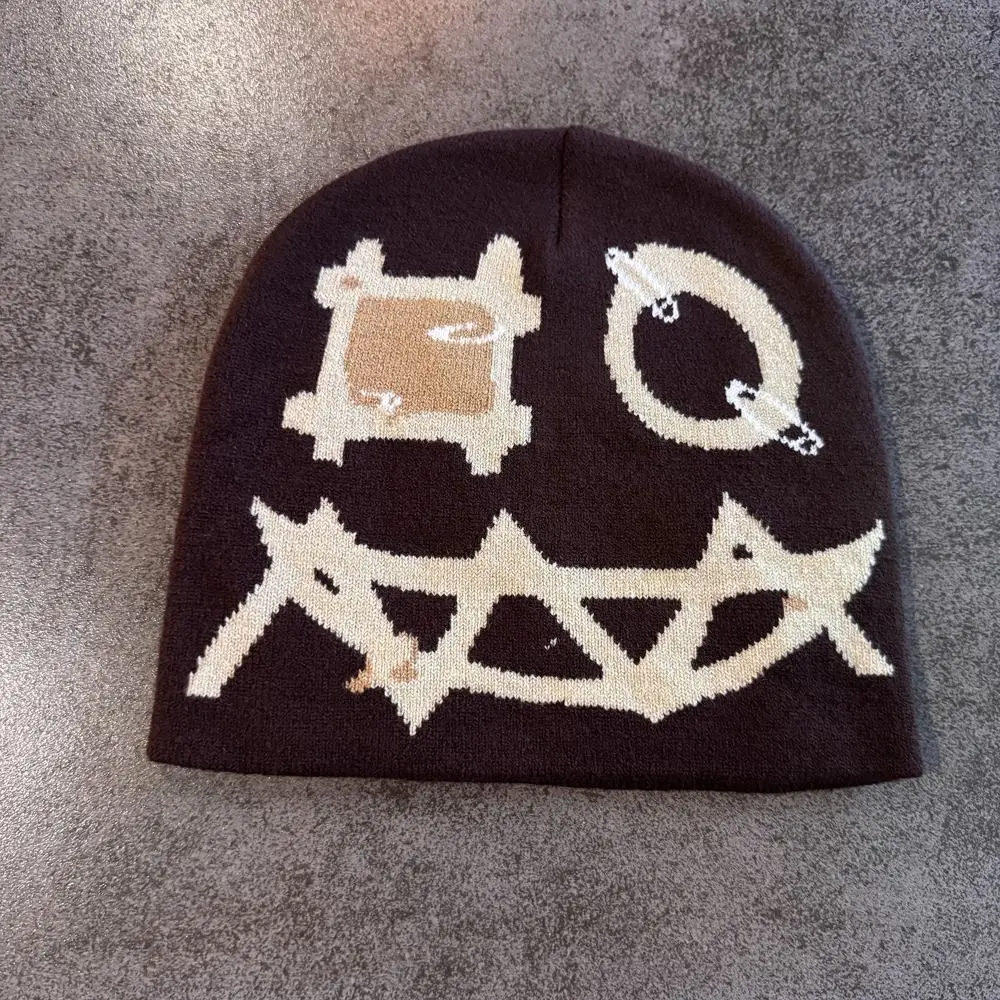 Printed Pattern Printed Pin Beanie High Elasticity Acrylic Yarn Demon Face Hat Flat Design Winter Warmth Ghost Mask Cap