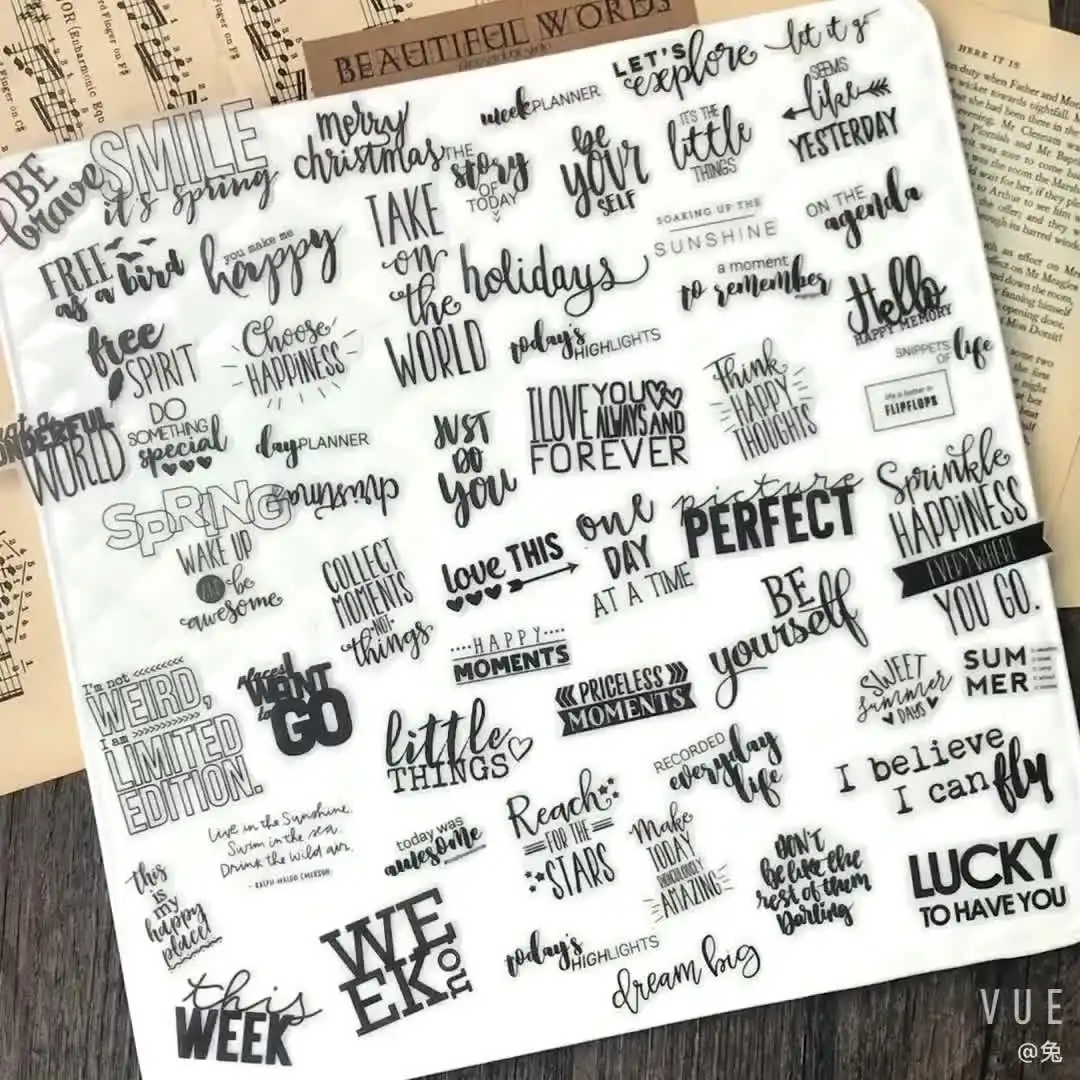 90 Pieces Black Words Phrase Stickers Junk Journal Decorative Words Label Craft Stickers DIY Diary Album Scrapbooking Material