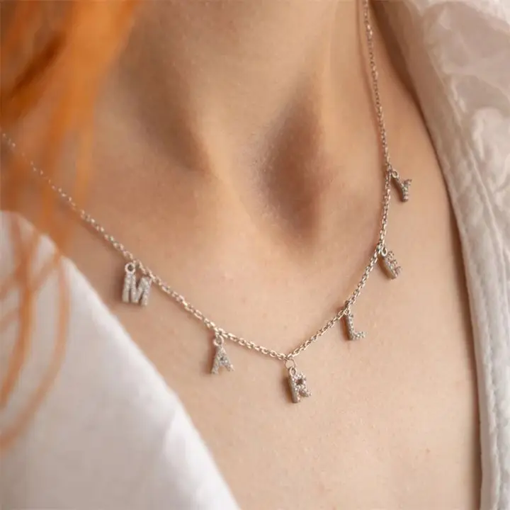 EMANCO Customized Name Necklace Personalized Zircon Letter Stainless Steel Choker Necklace Pendant Nameplate Gift Dropshipping