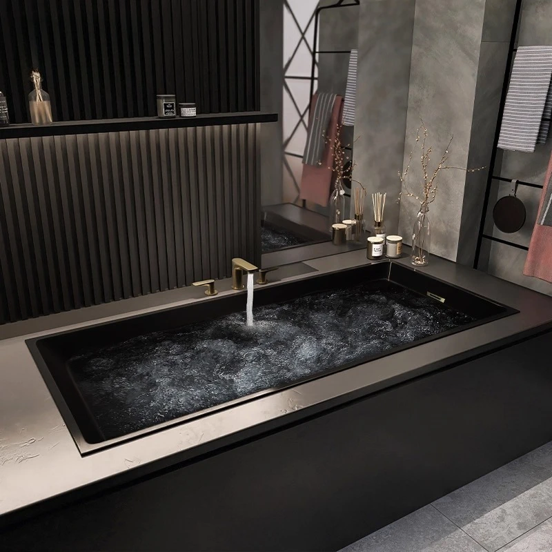 

Thin edge black embedded small apartment hotel homestay home floor deep acrylic 1-1.7 meters bathtub