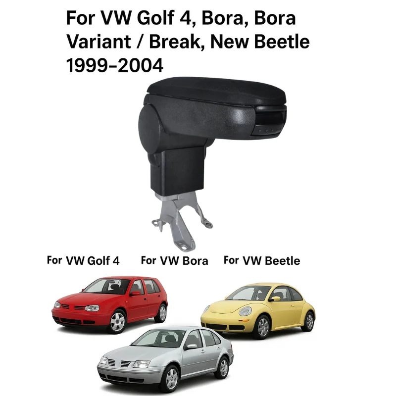 For VW Golf 4 Bora Variant New Beetle 1999-2004 Armrest Center Console Storage Box Black Leatherette / Fabric