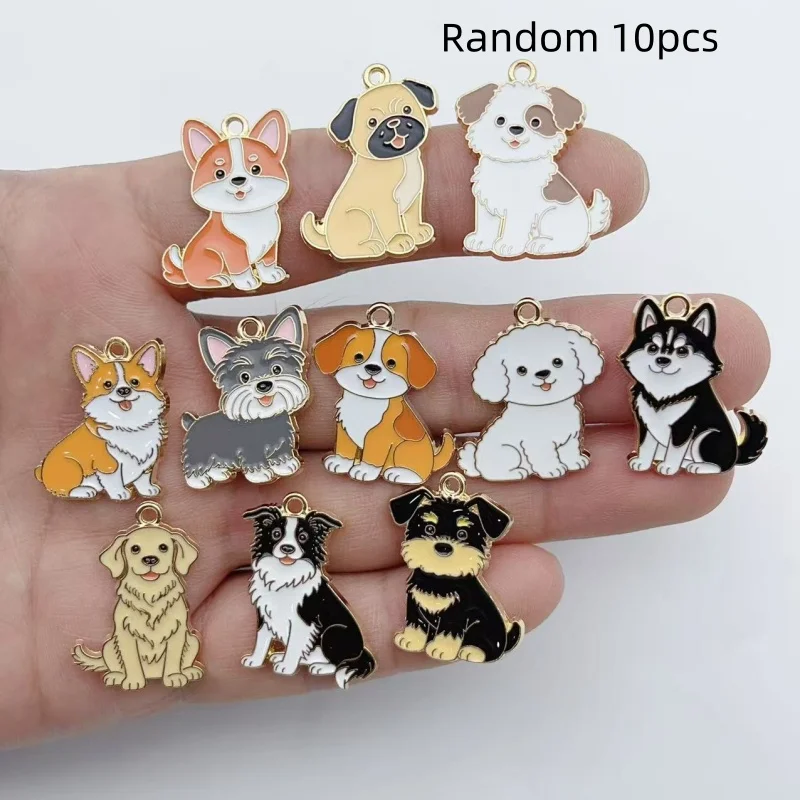10PCS Enamel Breed Dog  Charms Cartoon Puppy Alloy Pendants DIY Handmade Jewelry Findings For Earring Bracelet Key Chain Making