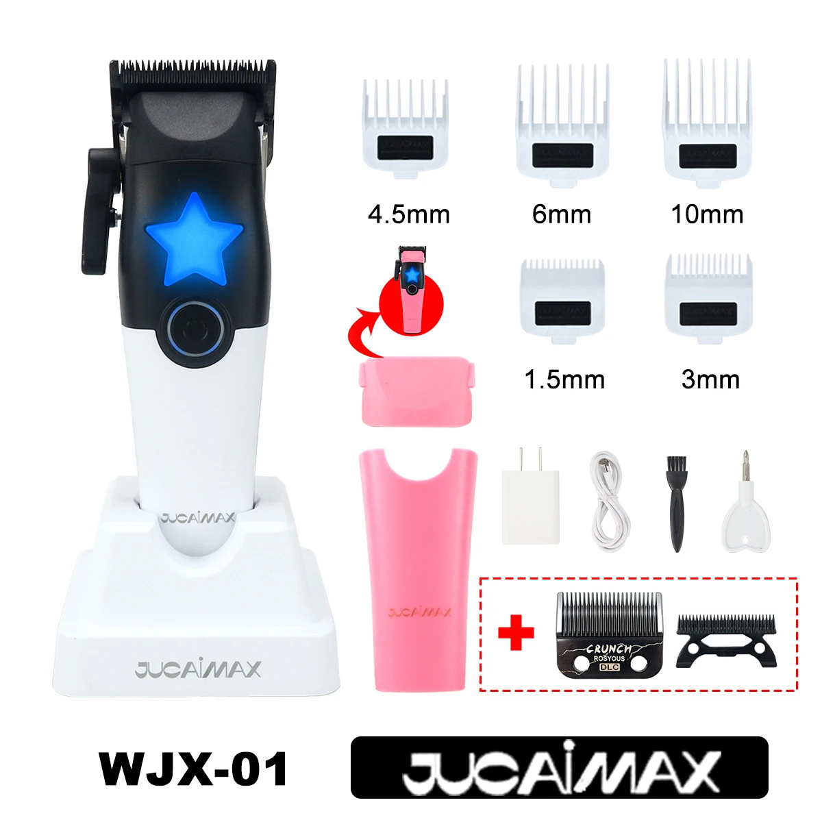 JUCAIMAX WJX-01 Professional Hair Clipper for Men 8000RPM Brushless Motor with Base Charger 3200mAh Hair Cutting Machine Barber