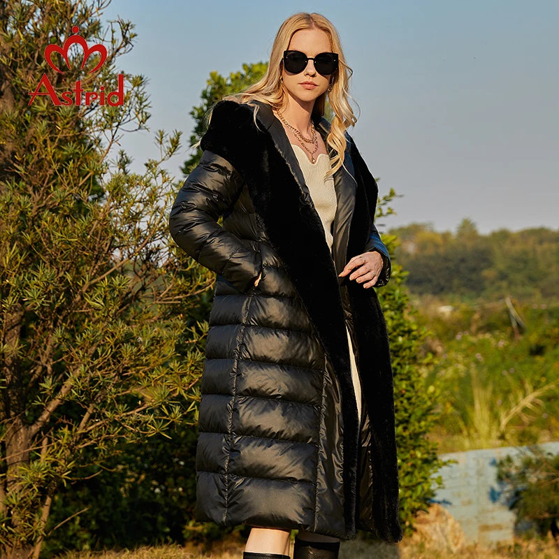 Astrid Winter Parkas Women\'s Jacket Large Natural Rabbit Fur Belt Elegant Long Coat Thick Warm Female Outerwear Quilted ZR-7518