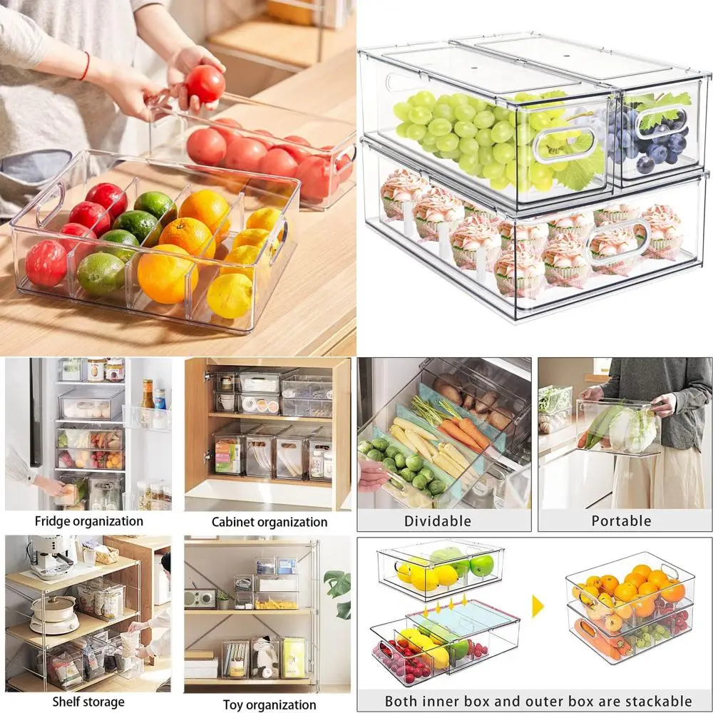 

Складные контейнеры для холодильника с ручками для организованного хранения овощей, фруктов и закусок