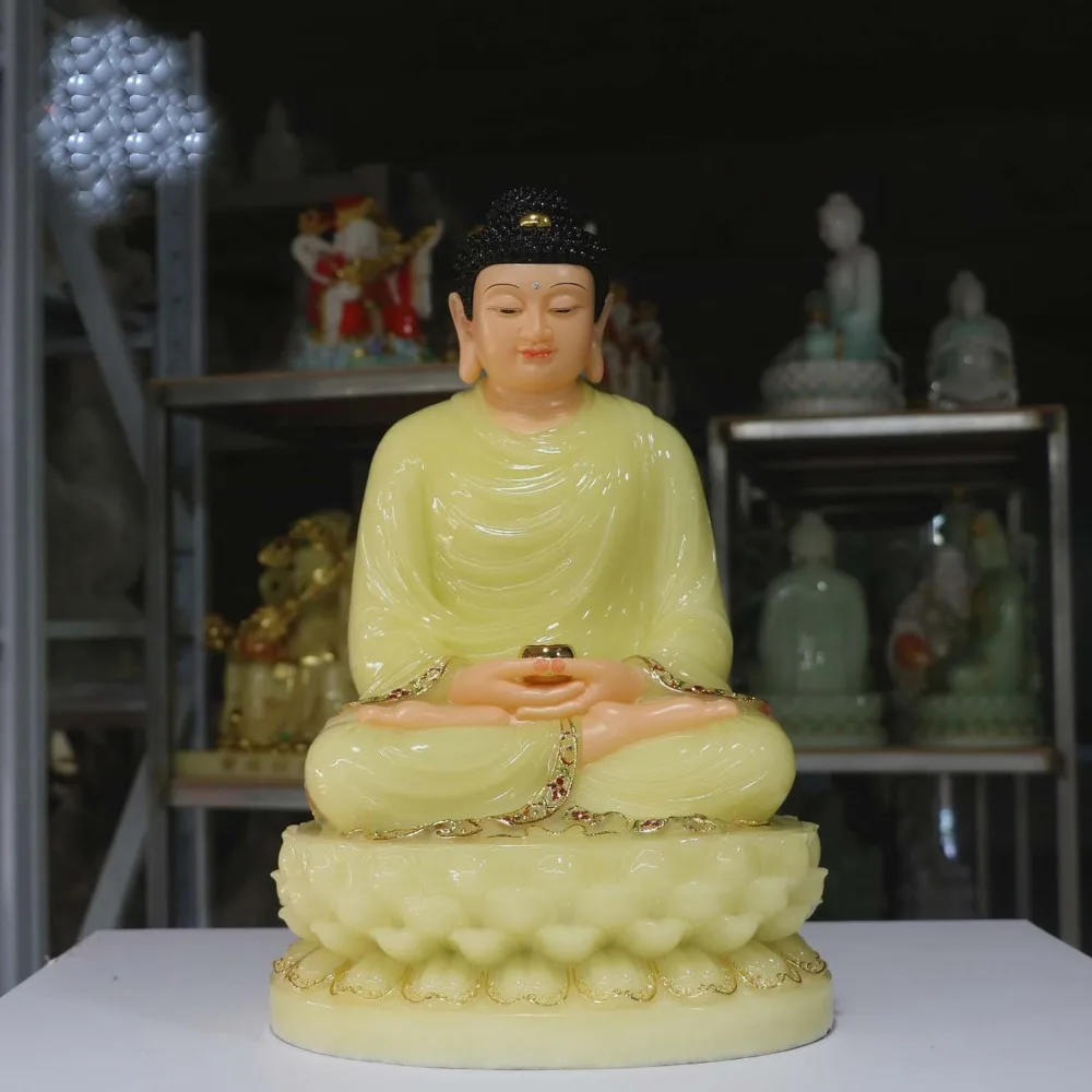 High-grade GOOD Home Hall TOP efficacious Talisman Mascot Sakyamuni Buddha Natural jade gilding carving Sculpture statue-Large