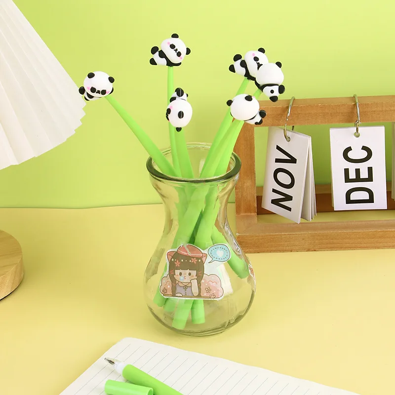 10Pcs/Lot Cute Cartoon Panda Shake Gel Pen Black Ink Soft Pressure Reducing Swing Pens Student School Supplies Kawaii Kids Gift