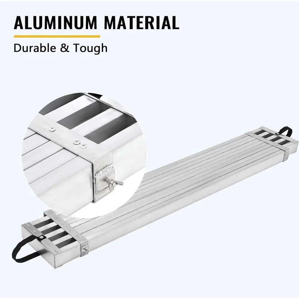 Telescoping Work Platform Plank, 9-15ft, 440 lbs Capacity, with Anti-Slip Platform and Scaffold Ladder Accessory (Silver)