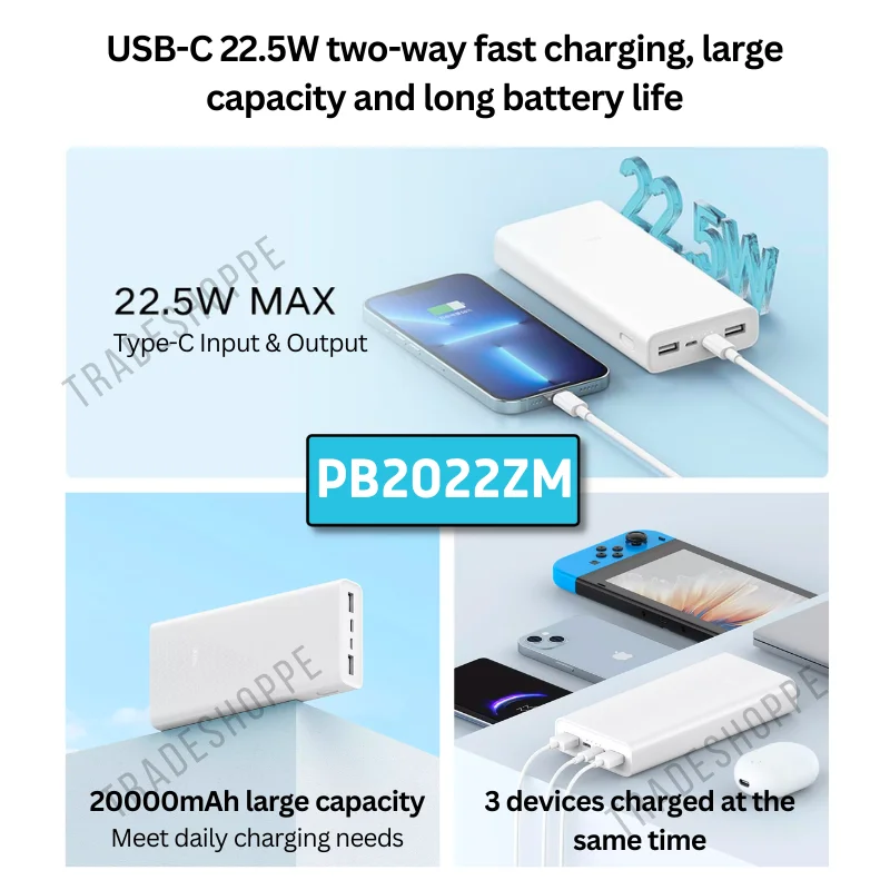 Original Xiaomi Mi PowerBank 20000mAh 3 Power Bank Fast Charge PLM18ZM 18W / 22.5W PB2022ZM powerbank for iphone xiaomi