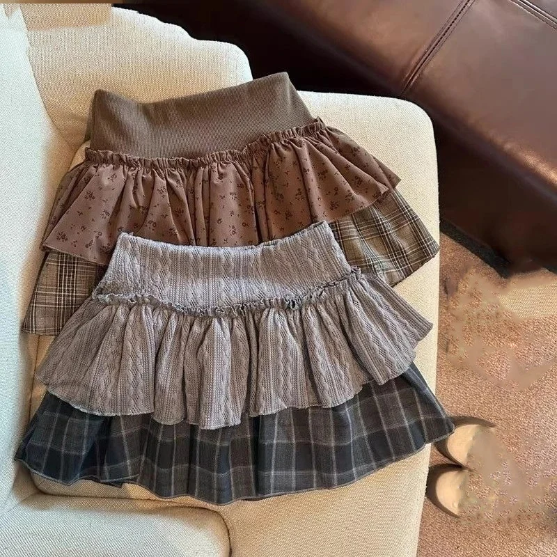 

Y2k клетчатые лоскутные юбки с цветочным принтом, женские осенне-зимние облегающие мини-юбки трапециевидной формы с высокой талией, винтажные милые Faldas