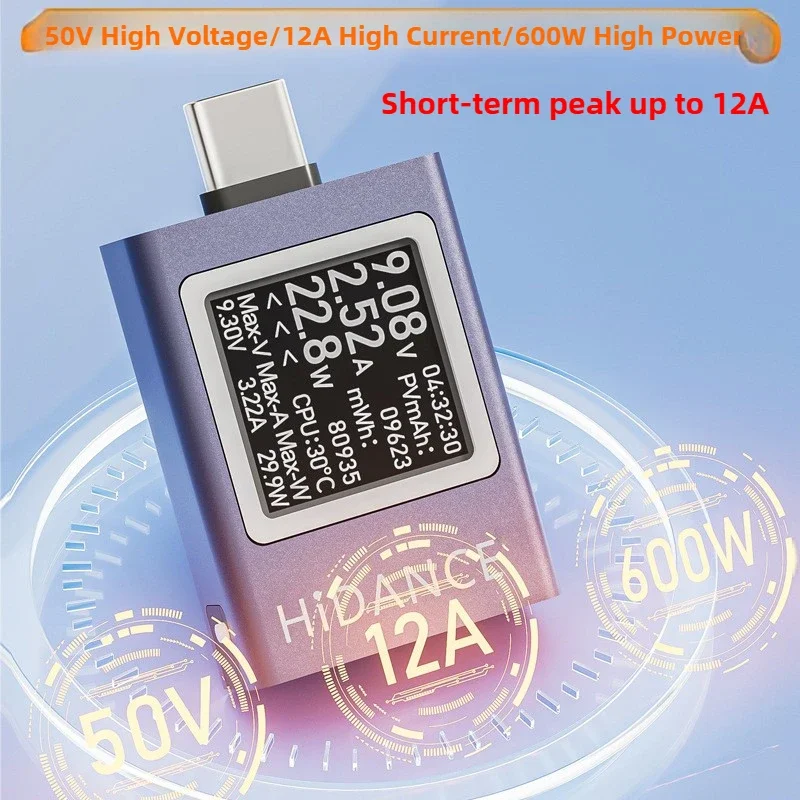 13-in-1 DC 4,5–50 V 0–12 A Multifunktions-Digitalanzeige DC-Spannung Amperemeter Leistungsmesser Typ C Handy-Aufladung PD3.1 Tester