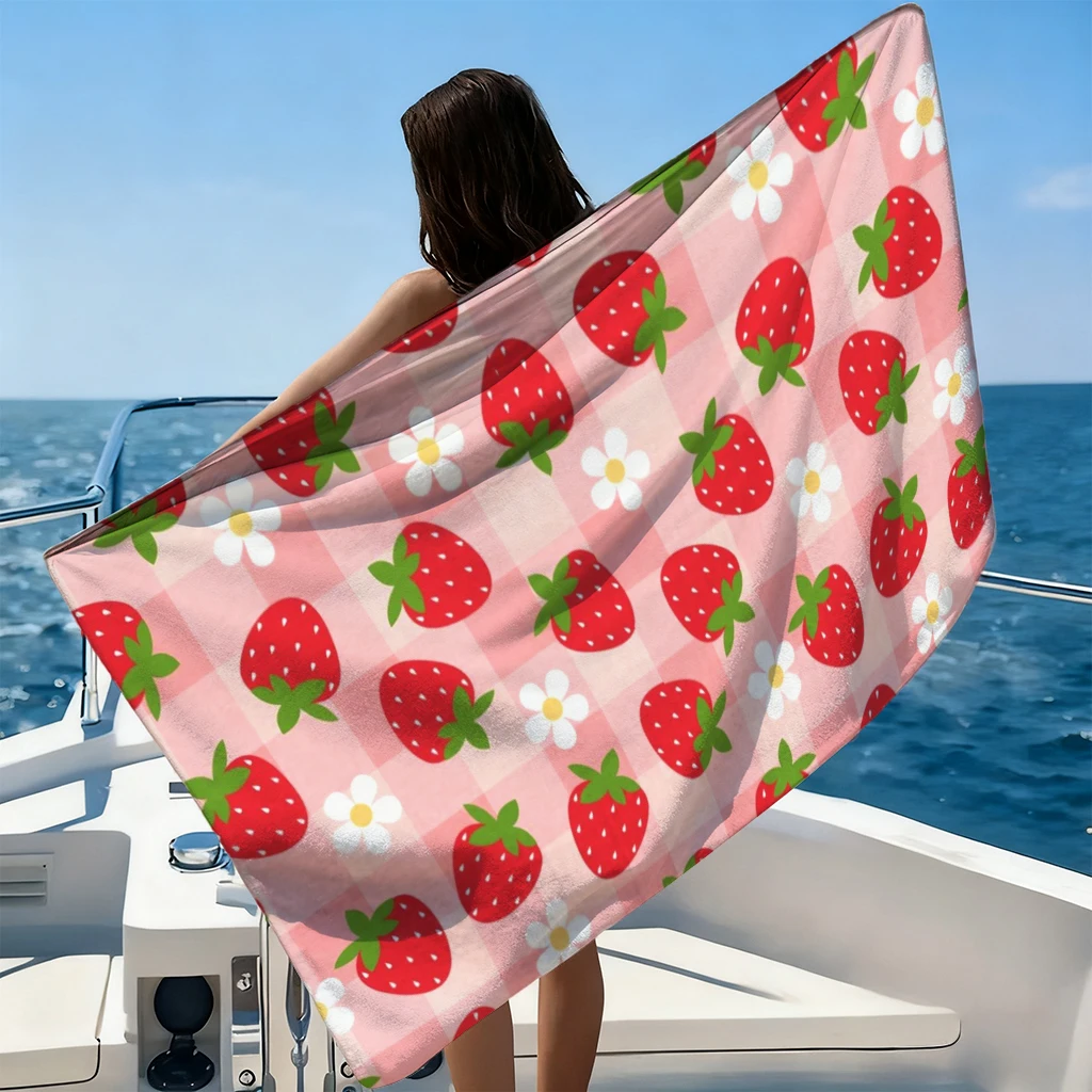 1pc Sweet Daisy&Strawberry Beach Towel Large Quick-drying Towel Suitable for Beach Pool Yoga Sport Towel Summer Gift for Friends