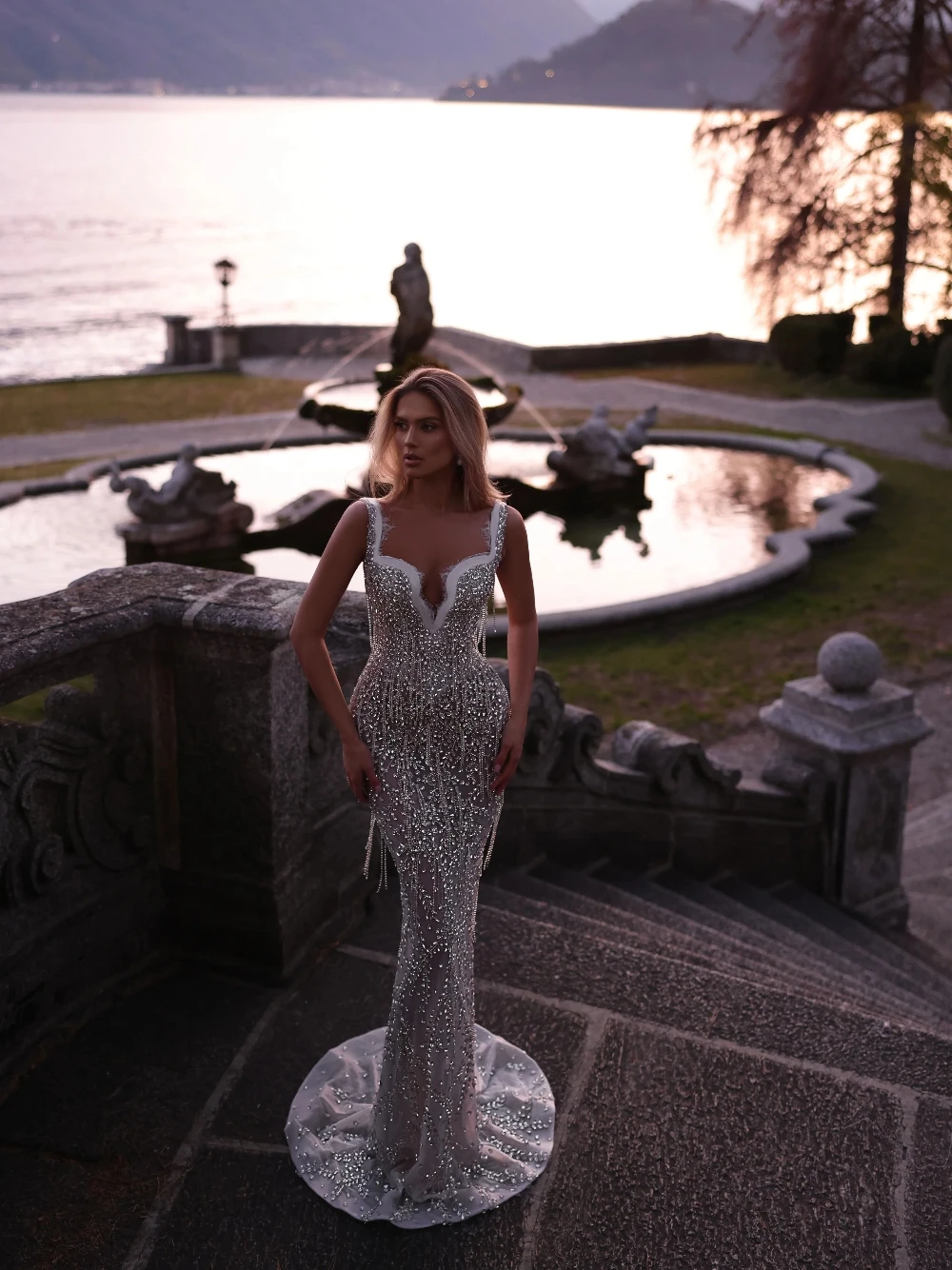Handmade Beaded Crystals Wedding Dress 2026 Luxurious Tassel Mermaid Customized Bridal Gown Sexy Plunge Neckline Women Wear