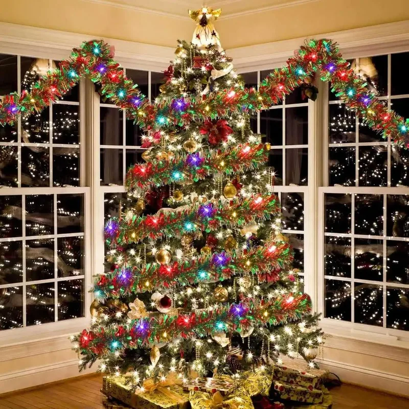 

Christmas Tree Decorations 1pc Christmas Tinsel Garland Metallic Shiny Garland with LED Lights Suitable for Home Decor