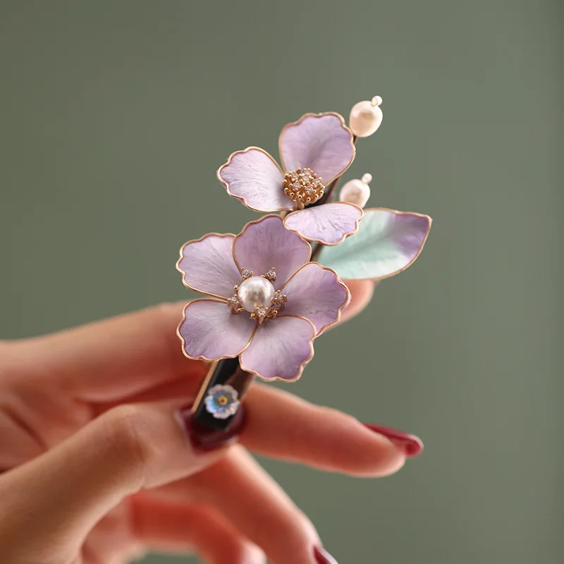 

Заколки для волос ручной работы из шелкового бархата с цветочным узором, светло-фиолетовый головной убор, повседневные заколки для волос, заколки, аксессуары для волос в китайском стиле