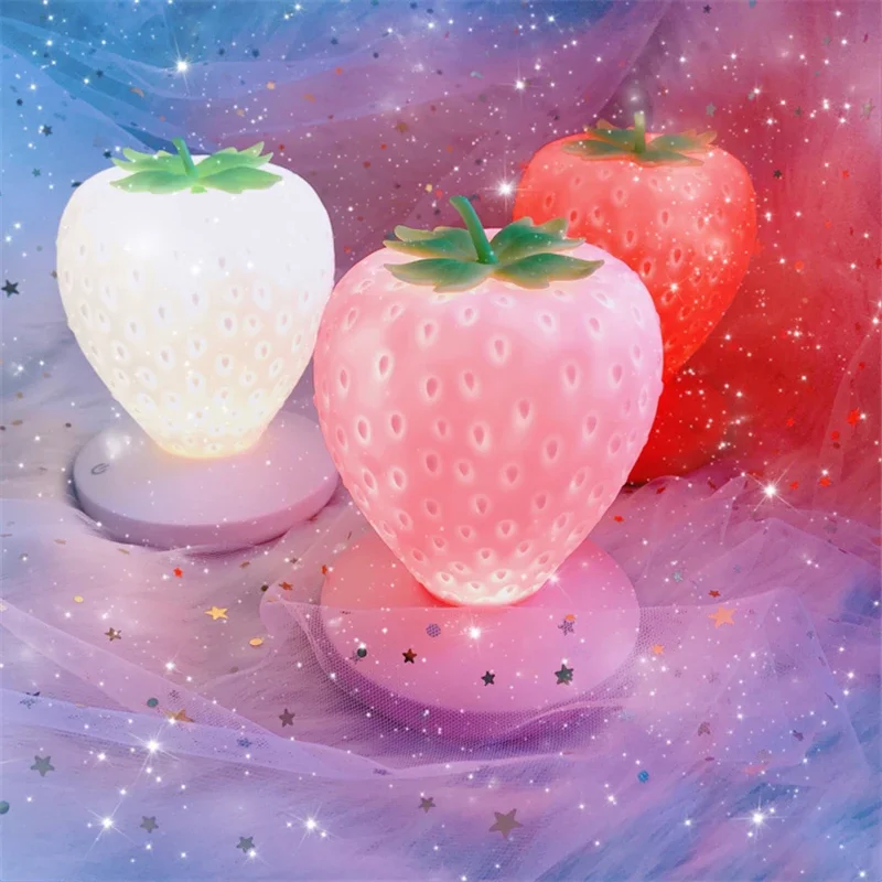 

Touch Switch Led Night Lights Silicone Strawberry Night Light USB Charging Bedroom Deco Bedside Lamp for Baby Children Kids Gift