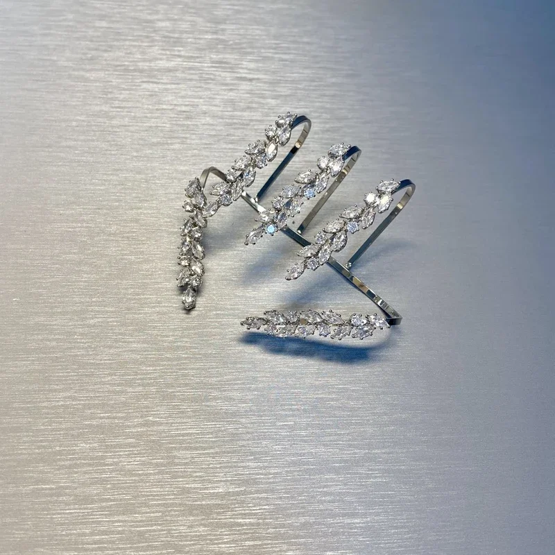 Trendy Hand Palm Cuff Bangle for Women Cubic Zirconia Link Finger Ring Leaf One-piece Handlets Bracelet Wedding Jewelry