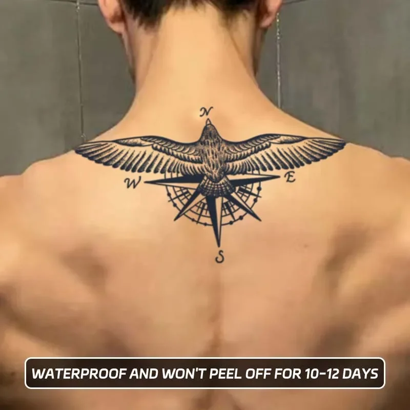 

Long-lasting waterproof tattoo sticker non-reflective temporary tattoo eagle compass pattern fake tattoo on back of arm