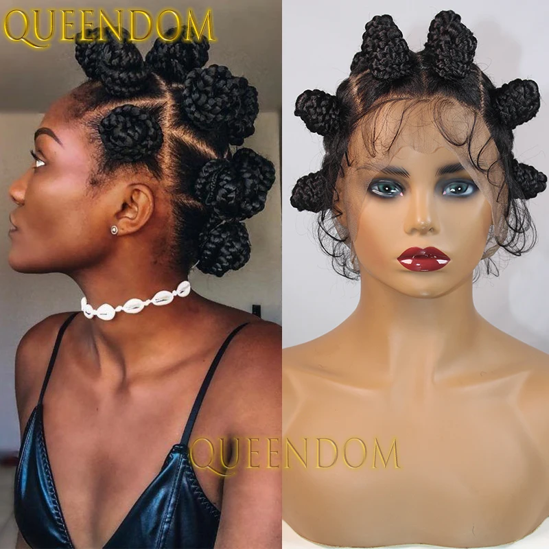 Perruque Synthétique Tressée en Dentelle Complète pour Femme Noire, Boîte Sans Nministériels ds, Banaires Africaines, Nministériels ds Torsadés, Buns, Cornrows, Tresses au Crochet