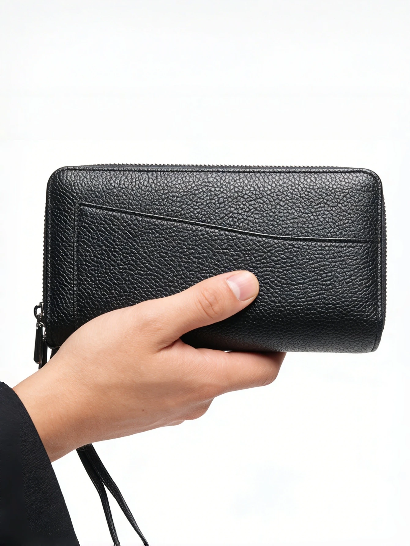 Basic Double Zipper Mobile Phone Wallet Men's Bag Portable Multi-compartment Large Capacity Card Holder Wristlet Wallet