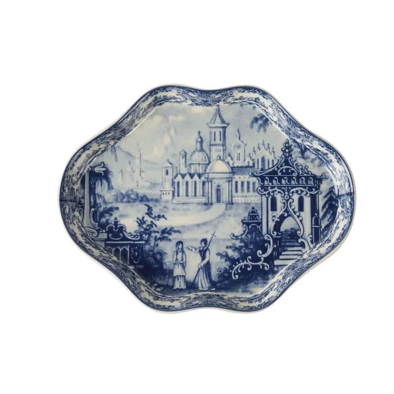 English Castle Retro Palace Ceramic Afternoon Tea Mug Coffee Cup Vintage European Blue Castle Dessert Plate Underglaze Color 6