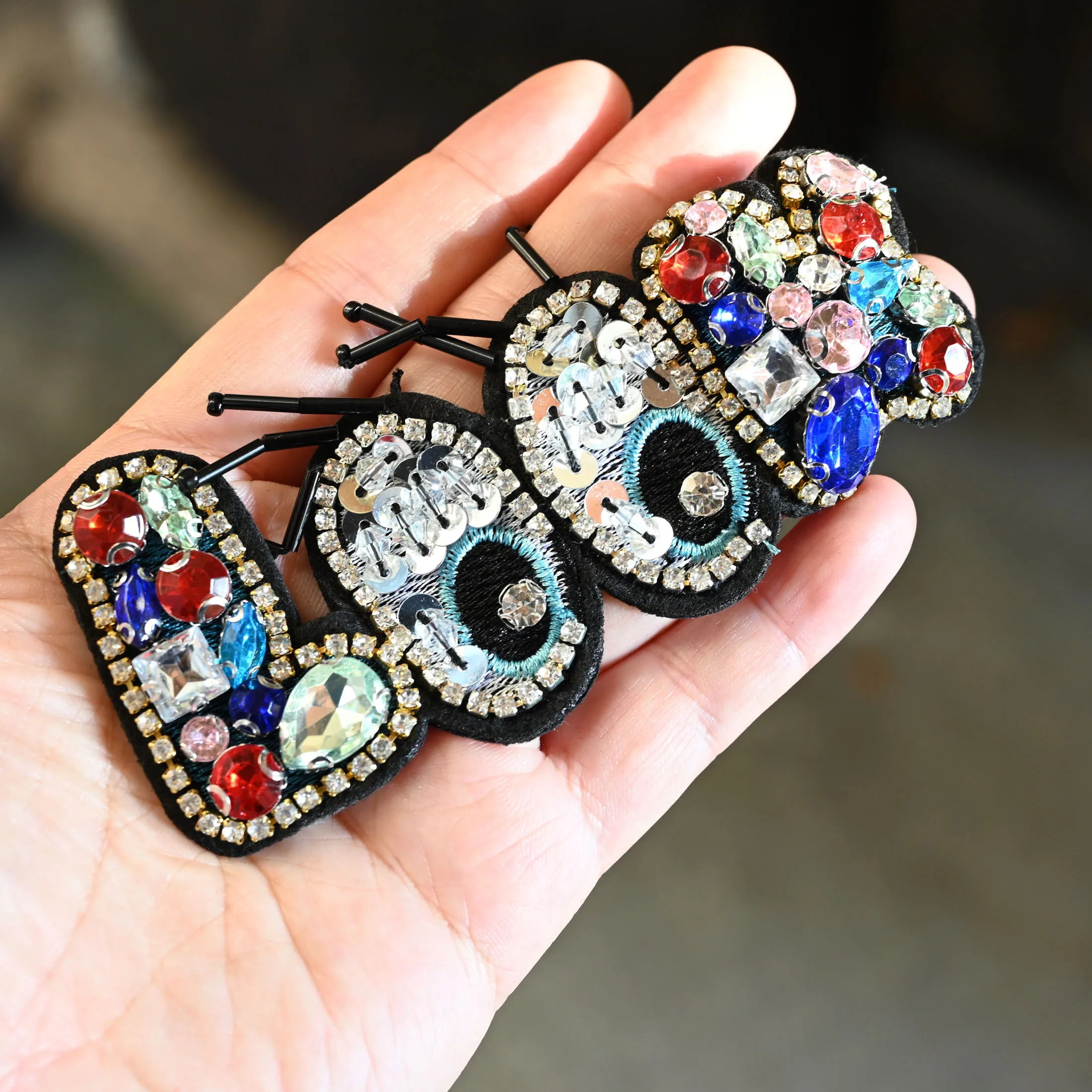 3D Handmade Rhinestone beaded Patches for clothing Heart eyes trophy parches bordados para ropa Sequins appliques diy