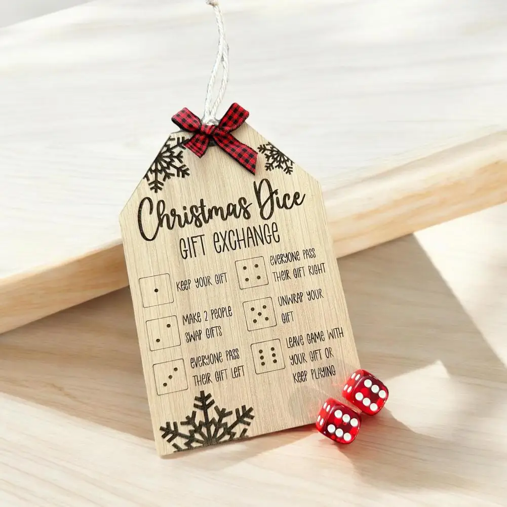 Christmas Present Dice Tray Wooden Christmas Gift Exchange Dice Game Ornaments with Bow Festive Xmas Present Board for Holiday