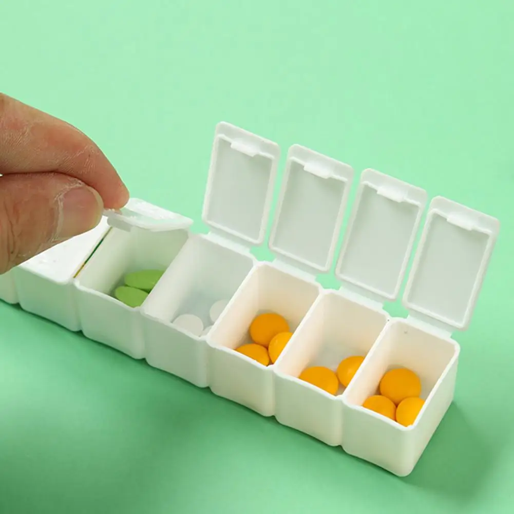 Mini Pill Splitter Container, Tampa Independente, 7 Dia Retangular, Caso Bunker, Dispenser Pill, 7 Grids