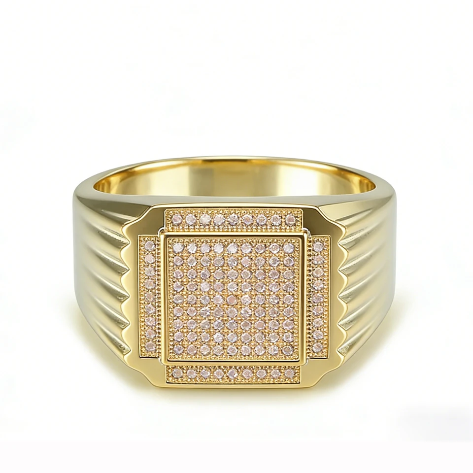 

VANAXIN Square Ring for Men Full Zircon Brass Material Punk Rock Hip-hop 14K Gold Color Jewelry Creativity Gift