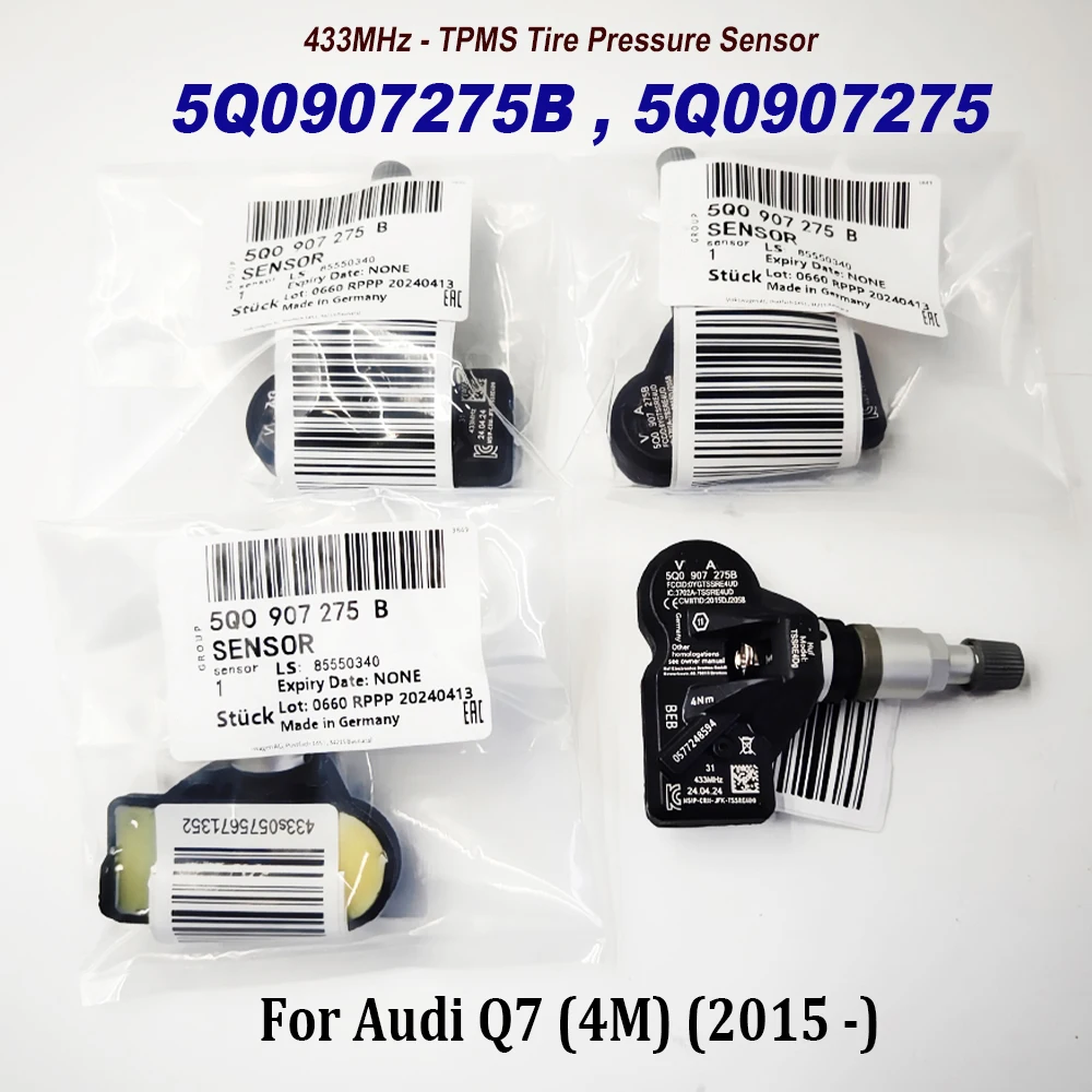 

NEW 4PCS Tire Pressure Sensor 5Q0907275B 433MHz TPMS 5Q0907275 For Audii Skodaa A3 A7 A6 Porsche Cayenne VW Tiguan Passat