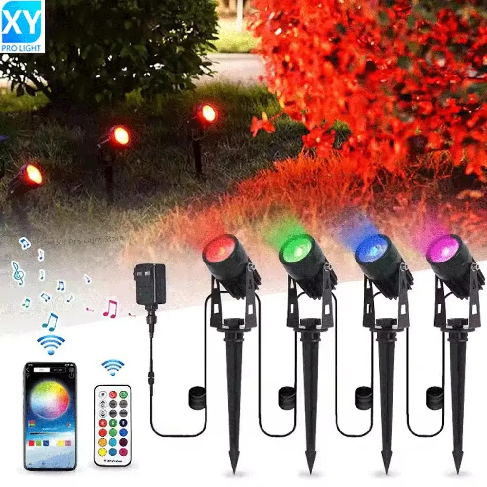 DC12V RGB LED Garden Lawn Lamp Outdoor IP65 Waterproof Remote Landscape Color Change Spotlight for Path Yard Villa Hotel Lights
